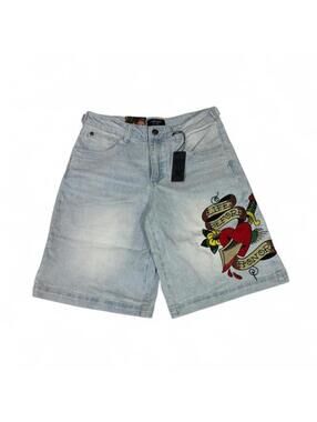 Ed Hardy denim shorts with design LIFE BEFORE HONOR ❤️‍🩹
